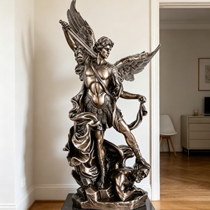 Estatua de San Miguel Arcángel Derrotando a Satanás, Gran Escultura Religiosa Artística de Resina Pintada a Mano para Decoración de Jardín - Product Image 1