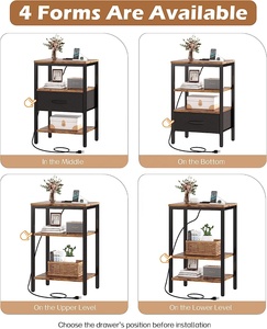 Rustiek houten nachtkastje met verstelbare stoffen lade, bijzettafel voor slaapkameropbergruimte - Product Image 4