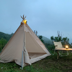 Tente pyramidale de style indien Ningbo 220x220x200cm, simple couche, tissu Oxford beige, quatre saisons, imperméable, anti-UV, coupe-vent - Product Image 5