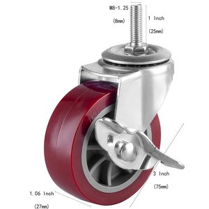 3-Zoll-Lenkrollen Set mit 4 Verriegelung rollen Hochleistungs-Gesamt kapazität 330lbs Metrisch M8-1, 25 PU-Rollen mit Gewindes tiel - Product Image 5