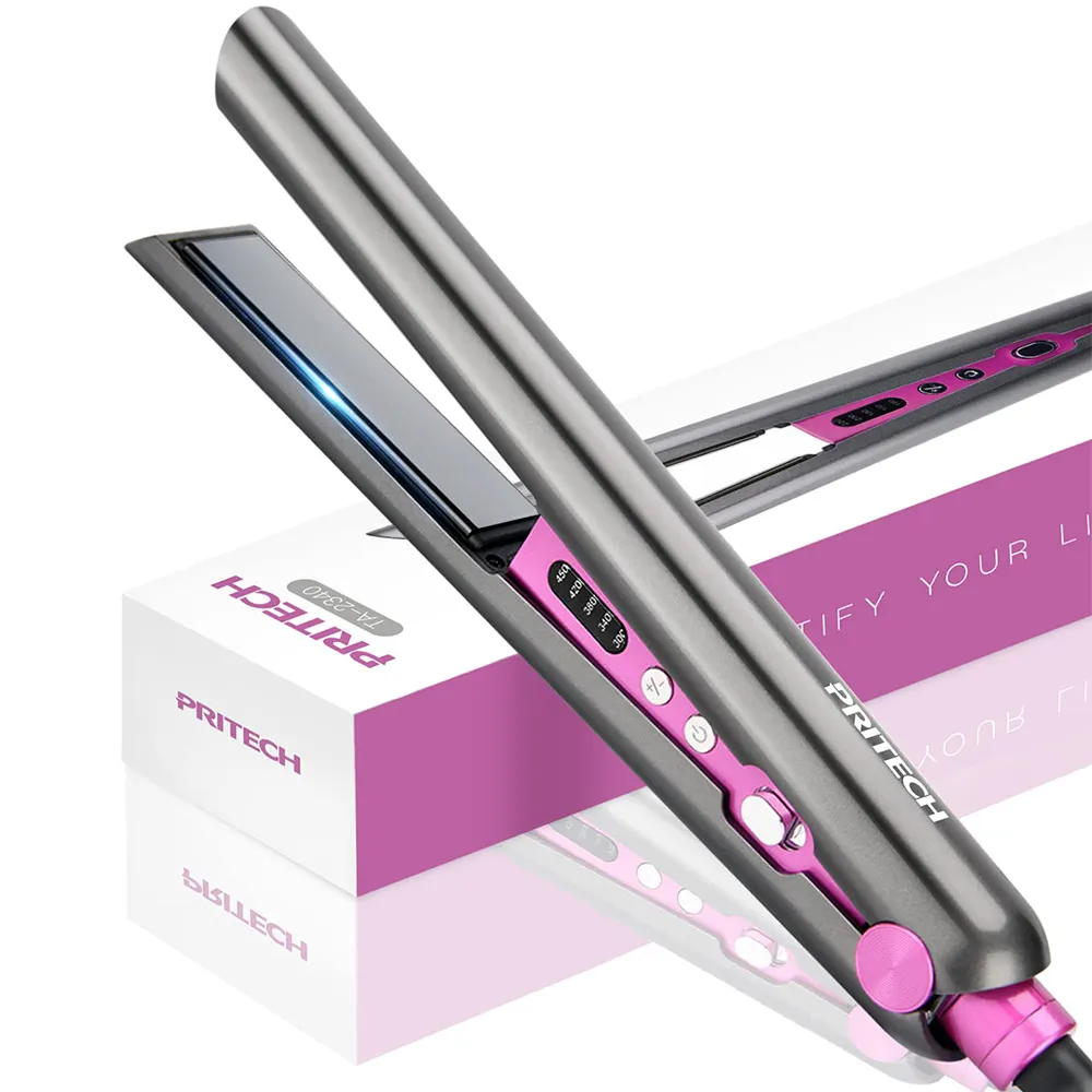 PRITECH PTC Heating Hair Straightener Curler Ceramic Plate Dual Use Curling Straightening Flat iron