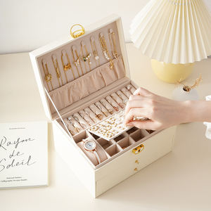 Commercio all'ingrosso personalizzato in pelle PU 3 strati grande <span class=keywords><strong>portagioie</strong></span> con cassetto collana grande anello orecchino orologio gioielli organizzatore regalo caso - Product Image 2