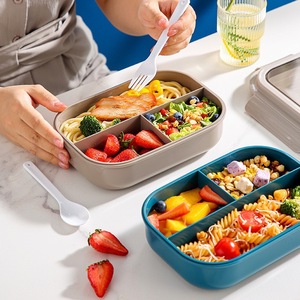 Japanese Style Divided Plastic <b>Lunch</b> <b>Box</b> With Cutlery <b>Microwave</b> Safe For Students And Office Workers - Product Image 1