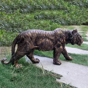 2023 कस्टम मेड आउटडोर सजावट कला धातु मूर्तिकला प्राचीन पीतल कांस्य जीवन आकार टाइगर पशु मूर्तियों