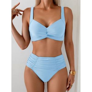 Conjuntos de bikini de cintura alta para mujer, trajes de baño con control de abdomen, traje de baño de dos piezas fruncido - Product Image 4
