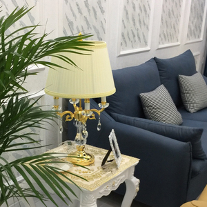 Lampe de Table avec pilier en cuivre et soie, sans fil, perles de cristal, éclairage de chevet, luminaire décoratif d'intérieur, idéal pour un bureau - Product Image 5