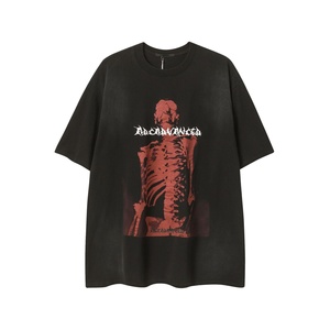 T-shirt à manches courtes pour homme, de haute qualité, style streetwear hip-hop, imprimé squelette sombre démoniaque, 100% coton lavé - Product Image 2
