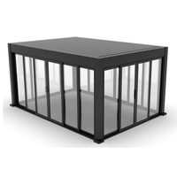 Gazebos et pergolas en aluminium résistant aux intempéries avec portes coulissantes en verre, cadre thermolaqué pour balcon, traitement sous pression, nature