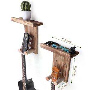 Support mural pour guitare en <span class=keywords><strong>bois</strong></span>, étagère, porte-médiator, crochet mural, guitares acoustiques, électriques, basses, ukulélé (fixation par vis, brun) - Product Image 2