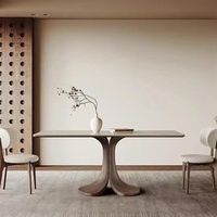 Ensemble table et chaises de salle à manger de style vintage, couleur noyer, plateau en bois massif, design rectangulaire simple pour les petits restaurants