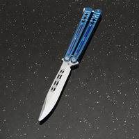 Couteau de poche pliant en acier inoxydable 5Cr13MoV, couteau d'entraînement Balisong non affûté, manche en aluminium oxydé noir, couteau EDC