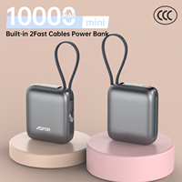 ASPOR A378 Mini Power Bank 10000mAh avec 2 câbles intégrés, chargeur portable à charge rapide 22.5W, mini écran numérique avec CCC