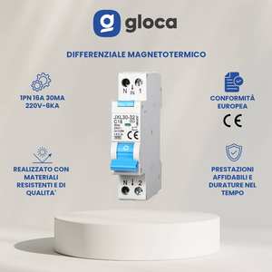 Gloca Differential เซอร์กิตเบรกเกอร์1P + N 16A 30mA 250V C16 DIN MOUNT 1โมดูล - Product Image 2