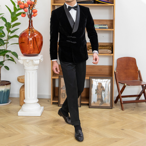 Nouveauté : Blazer en daim <span class=keywords><strong>noir</strong></span> de haute qualité pour <span class=keywords><strong>homme</strong></span>, coupe ajustée, pour affaires, mariage <span class=keywords><strong>et</strong></span> tenues décontractées - Product Image 5