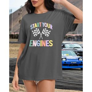 Camiseta de Carreras para Mujer, Diseño de Bandera a Cuadros, Manga Corta, Informal, Unisex, 100% Algodón, Tejido Suave - Product Image 3