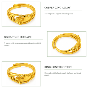 Golden Heart Flower <b>Ring</b> 9K <b>Gold</b> Jewelry <b>24K</b> Plated Romantic Style Unisex Daily Wear Gift Fashion <b>Rings</b> - Product Image 3