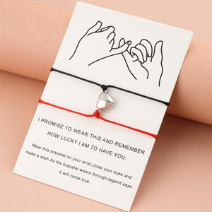 2 adet/takım kalp çift bilezikleri severler için söz hediye takı kalp Charm ayarlanabilir ip halat manyetik bilezik - Product Image 3