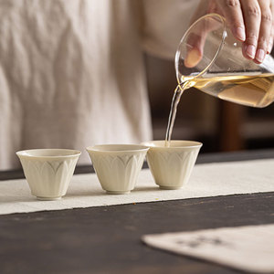 Ding Ware Lotus Petal Ceramic Teacup Porcelain Cone Shape Kung Fu <b>Tea</b> <b>Set</b> Individual Single Cup Afternoon <b>Tea</b> - Product Image 3