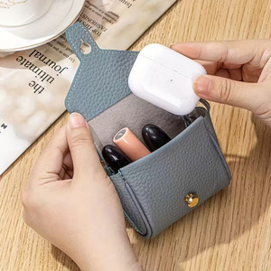 Lychee-textured leather headphone bag/<b>lipstick</b> organizer/<b>mini</b> pouch/storage bag - Product Image 4