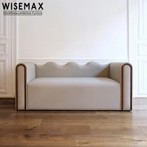 WISEMAX家具北欧客厅家具大尺寸白色亚麻织物沙发长方形实木框架双沙发带臂