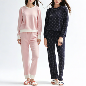 Nouvelle Offres Spéciales ensemble de pyjama pour femmes personnalisé à manches longues sans poche bambou coton vêtements de détente femmes ensembles - Product Image 3