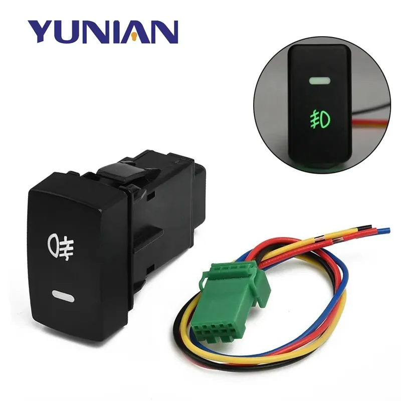 5-Pin LED Car Push Button Green Fog Light Switch With Wire Car Accessories Fog Lamp Switch Connecting Wire