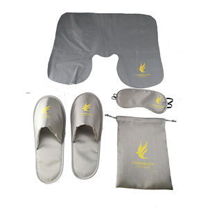 Bantal leher perjalanan tiup nyaman, kit perjalanan bantal perjalanan pesawat dengan Masker Mata sandal penyumbat telinga - Product Image 5