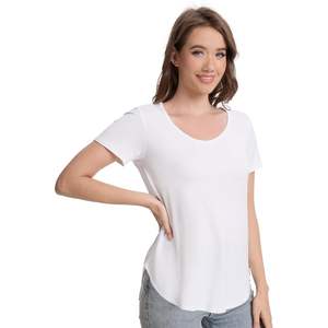 T-shirt décontracté d'été pour femme en viscose de bambou à col rond et manches courtes, basique et doux, idéal pour la détente ou comme pyjama, tailles S-XXL - Product Image 2