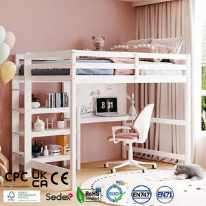 Cama Alta Moderna de Tamaño Completo con Escritorio y Librero, Camas Altas de Madera con Estantes y Tablero de Escritura para Niños, Adolescentes y Adultos - Product Image 1
