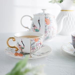 Juego de Tazas y Platos de Cerámica de Forma Irregular de Inspiración China, Vajilla de Cerámica Floral para Servir Té en la Tarde - Product Image 2