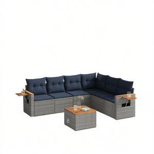 Conjunto de sofás de patio de ratán sintético gris de 7 piezas con cojines, muebles de jardín para exteriores, diseño contemporáneo - Product Image 1