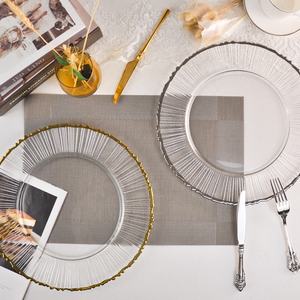 Assiettes de présentation contemporaines en <span class=keywords><strong>verre</strong></span> irrégulier, 13 pouces, transparentes avec bordure dorée ou argentée, vente en gros, minimum 100 pièces pour événements de mariage - Product Image 6