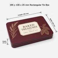 Boîte de boulangerie rectangulaire en métal bordeaux 195x130x25mm avec couvercle plat pour biscuits, brownies et emballages cadeaux