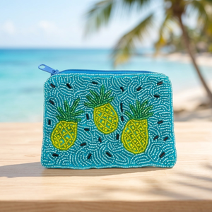 Porte-monnaie ananas perlé fait main, mini pochette zippée, motif fruit, sac à monnaie en tissu, cadeau - Product Image 2