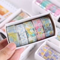 Nouvelle Arrivée Ruban Adhésif Floral en PET, 5 Rouleaux/Boîte pour Emballage Cadeau & Journal Créatif, Ruban Décoratif Floral en PET pour Scrapbooking et Emballage Cadeau