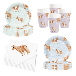 Juego de Vajilla Desechable con Temática de Animales DAMAI, Diseño de Caballos de Dibujos Animados para Fiestas de Cumpleaños Infantiles - Product Image 1