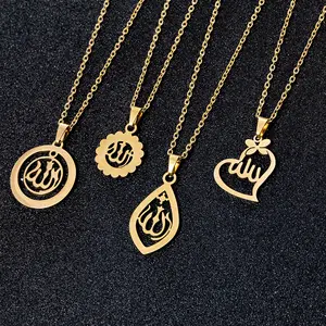 Midden-oosten Arabië Moslim Allah Hanger Ketting Rvs Gold Kleur Vrouwen Islamitische Religieuze Sieraden (KSS271)