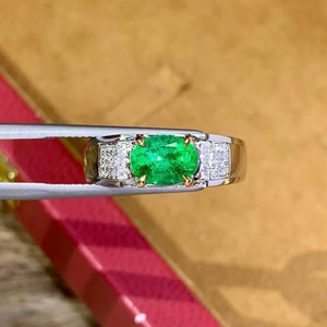 <b>18K</b> <b>Gold</b> <b>Men</b> <b>Ring</b> 1.23CT Natural Zambian Emerald Inlaid With 40 Pcs Diamonds Fine Gemstone Jewelry - Product Image 3