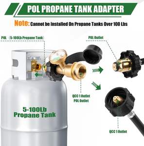 Adattatore in ottone per serbatoio di propano da 20-50 libbre, tipo POL, con manometro, converte la valvola di servizio del serbatoio GPL POL a QCC1 / Tipo 1 - Product Image 6