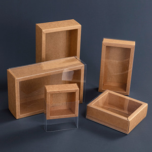 กล่องกระดาษคราฟท์โปร่งใสกล่องลิ้นชักคุกกี้ขนมเค้กแสดงผลของขวัญกล่องบรรจุกระดาษคราฟท์พร้อมหน้าต่างพีวีซีโปร่งใส - Product Image 5