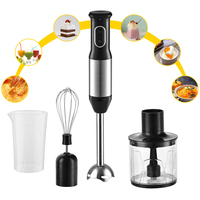 Ensemble Mixeur Plongeant Électrique Portatif 4-en-1 de Cuisine, Batteur Manuel avec Bol Mélangeur en Plastique et Fonction de Broyage de Glace