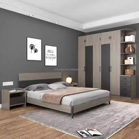 Muebles de Dormitorio Económicos para Hotel, Juego Completo de Madera Sólida con Base de Cama, Mesita de Noche, Armario y Tocador, Espacio Compacto y Moderno