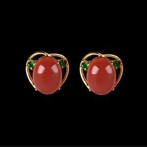 Natural Raw Red jasper Gemstone S925 <b>Silver</b> Claw Set Diamonds Women's Full-color <b>Silver</b> <b>Stud</b> Earring for Wedding Party Occasions - Product Image 2