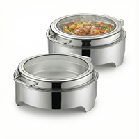 Ensemble de buffet chauffant à gaz en acier inoxydable avec couvercle en verre rond, capacité 6L, pour traiteur et mariages
