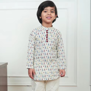 Conjunto de Kurta y Pijama de Algodón Estampado para Niños, Ropa Étnica Suave y Transpirable para Niños, Atuendo Tradicional Festivo, Ajuste Cómodo - Product Image 1
