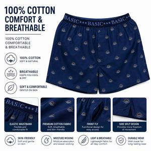 Calzoncillos bóxer <span class=keywords><strong>de</strong></span> cintura alta para hombre, tejidos, transpirables, con logo estampado, <span class=keywords><strong>de</strong></span> secado rápido, suaves, cómodos, con cintura elástica, 100% algodón, corte holgado - Product Image 1