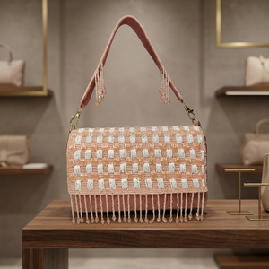 Pochette de soirée perlée avec pompon décoratif, faite à la main, fermeture à rabat, style élégant pour les soirées - Product Image 2