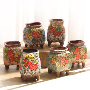 Maceta Decorativa de Cerámica con Diseño de Fresa, Boca Cuadrada, Textura Gruesa, para Plantas Suculentas, Durazno, Huevo - Product Image 1