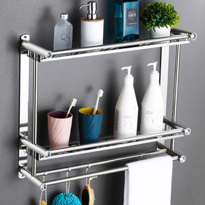 ชั้นวางของในห้องน้ำสแตนเลสชางไนซีแบบติดผนังสองชั้น ราวแขวนผ้าขนหนูแบบหนา ทนทาน ไม่ต้องเจาะ - Product Image 5