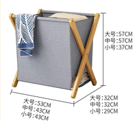 Panier à linge pliable rectangulaire mini en bambou blanc et gris avec cadre en X pour salle de bain et vêtements sales
